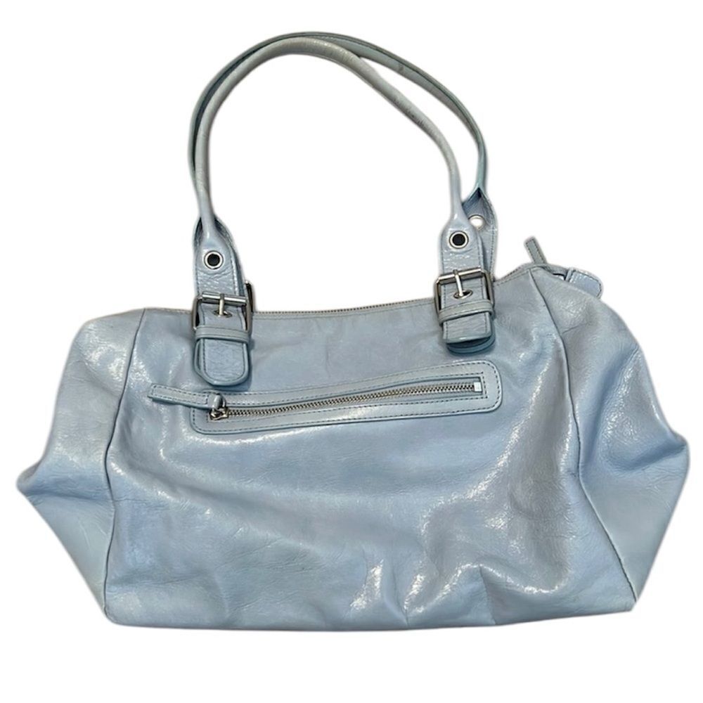 Danier light blue soft leather handbag with adjustable handles EUC